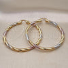 Oro Laminado Medium Hoop, Gold Filled Style Hollow Design, Diamond Cutting Finish, Tricolor, 02.196.0145.60