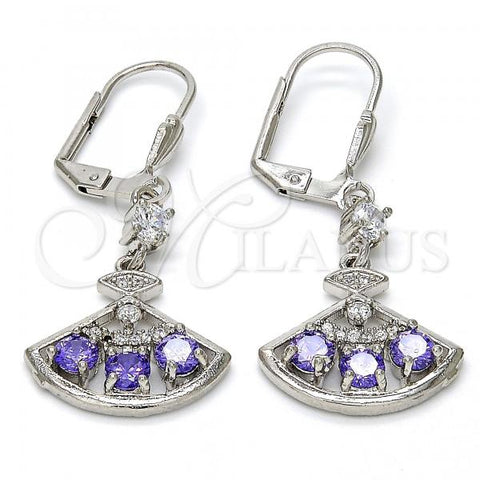 Rhodium Plated Long Earring, with Amethyst Cubic Zirconia and White Micro Pave, Polished, Rhodium Finish, 02.236.0012.7