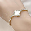 Oro Laminado Fancy Bracelet, Gold Filled Style Four-leaf Clover Design, with Ivory Mother of Pearl and White Cubic Zirconia, Polished, Golden Finish, 03.284.0047.07