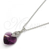 Rhodium Plated Pendant Necklace, Heart Design, with Amethyst Swarovski Crystals and White Micro Pave, Polished, Rhodium Finish, 04.63.1330.1.16