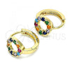 Oro Laminado Huggie Hoop, Gold Filled Style with Multicolor Cubic Zirconia, Polished, Golden Finish, 02.210.0646.4.15