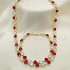 Oro Laminado Necklace and Bracelet, Gold Filled Style with Garnet and White Cubic Zirconia, Polished, Golden Finish, 06.205.0031.2