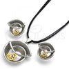 Oro Laminado Necklace and Earring, Gold Filled Style Spiral and Leaf Design, with White Crystal, Polished, Two Tone, 06.59.0110