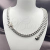 Stainless Steel Necklace and Bracelet, Miami Cuban Design, Polished, Steel Finish, 06.116.0037