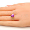 Oro Laminado Multi Stone Ring, Gold Filled Style Heart Design, with Fuchsia Swarovski Crystals, Polished, Golden Finish, 01.239.0002.9 (One size fits all)