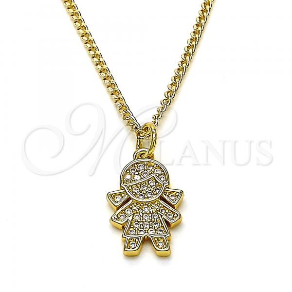 Oro Laminado Pendant Necklace, Gold Filled Style Little Girl Design, with White Micro Pave, Polished, Golden Finish, 04.341.0022.1.20