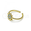 Oro Laminado Elegant Ring, Gold Filled Style Evil Eye and Sun Design, Light Blue Enamel Finish, Golden Finish, 01.213.0020