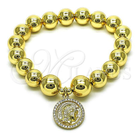 Oro Laminado Fancy Bracelet, Gold Filled Style Expandable Bead and Ball Design, with White Micro Pave, Polished, Golden Finish, 03.213.0242.07