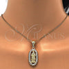 Oro Laminado Religious Pendant, Gold Filled Style Guadalupe Design, with White Cubic Zirconia, Polished, Golden Finish, 05.120.0061