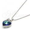 Rhodium Plated Pendant Necklace, Heart and key Design, with Bermuda Blue Swarovski Crystals and White Micro Pave, Polished, Rhodium Finish, 04.239.0015.16