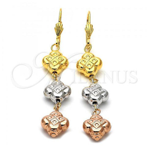 Oro Laminado Long Earring, Gold Filled Style Diamond Cutting Finish, Tricolor, 5.114.015