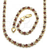 Oro Laminado Necklace and Bracelet, Gold Filled Style with Garnet and White Cubic Zirconia, Polished, Golden Finish, 06.284.0013.3