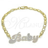 Oro Laminado Fancy Bracelet, Gold Filled Style Nameplate Design, Polished, Tricolor, 03.63.1965.1.08