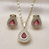 Oro Laminado Earring and Pendant Adult Set, Gold Filled Style Cluster and Teardrop Design, with Ruby and White Cubic Zirconia, Polished, Golden Finish, 10.196.0197.1