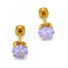Stainless Steel Stud Earring, Heart Design, with Lavender Cubic Zirconia, Polished, Golden Finish, 02.271.0009.11
