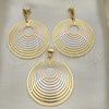 Oro Laminado Earring and Pendant Adult Set, Gold Filled Style Tricolor, 5.062.003