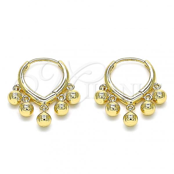 Oro Laminado Huggie Hoop, Gold Filled Style Ball Design, Polished, Golden Finish, 02.63.2717.15