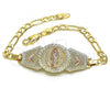Oro Laminado Fancy Bracelet, Gold Filled Style Guadalupe Design, Polished, Tricolor, 03.351.0035.1.07