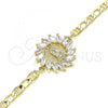 Oro Laminado Fancy Bracelet, Gold Filled Style Guadalupe Design, with White Cubic Zirconia, Polished, Golden Finish, 03.210.0149.07