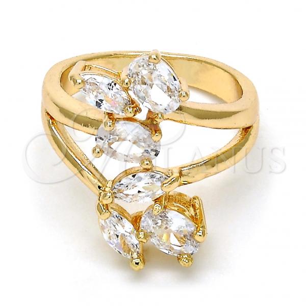 Oro Laminado Multi Stone Ring, Gold Filled Style with White Cubic Zirconia, Polished, Golden Finish, 01.210.0047.07 (Size 7)