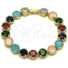 Oro Laminado Tennis Bracelet, Gold Filled Style with Multicolor Cubic Zirconia, Polished, Golden Finish, 03.424.0002.2.08