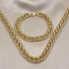 Oro Laminado Necklace and Bracelet, Gold Filled Style Diamond Cutting Finish, Golden Finish, 06.331.0004