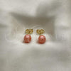 Oro Laminado Stud Earring, Gold Filled Style Ball Design, with Pink Pearl, Polished, Golden Finish, 02.63.2124.1