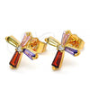 Oro Laminado Stud Earring, Gold Filled Style Cross Design, with Multicolor Cubic Zirconia, Polished, Golden Finish, 02.345.0011