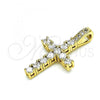 Oro Laminado Religious Pendant, Gold Filled Style Cross Design, with White Micro Pave, Polished, Golden Finish, 05.102.0037