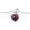 Rhodium Plated Pendant Necklace, Heart and Flower Design, with Amethyst Swarovski Crystals and White Cubic Zirconia, Polished, Rhodium Finish, 04.239.0019.1.16