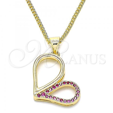 Oro Laminado Pendant Necklace, Gold Filled Style Heart Design, with Ruby Micro Pave, Polished, Golden Finish, 04.156.0319.1.20