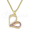 Oro Laminado Pendant Necklace, Gold Filled Style Heart Design, with Ruby Micro Pave, Polished, Golden Finish, 04.156.0319.1.20