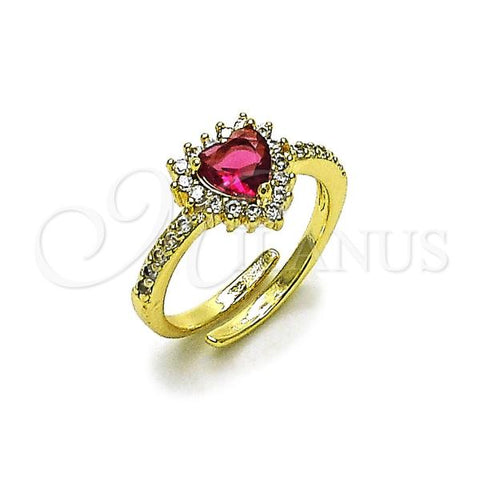 Oro Laminado Multi Stone Ring, Gold Filled Style Heart and Cluster Design, with Ruby and White Cubic Zirconia, Polished, Golden Finish, 01.196.0033.1