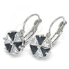 Rhodium Plated Leverback Earring, with Black and White Cubic Zirconia, Polished, Rhodium Finish, 02.210.0225.6