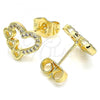 Oro Laminado Stud Earring, Gold Filled Style Heart Design, with White Micro Pave, Polished, Golden Finish, 02.156.0505