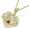 Oro Laminado Pendant Necklace, Gold Filled Style Heart and Elephant Design, with Garnet Crystal, Polished, Golden Finish, 04.351.0020.20