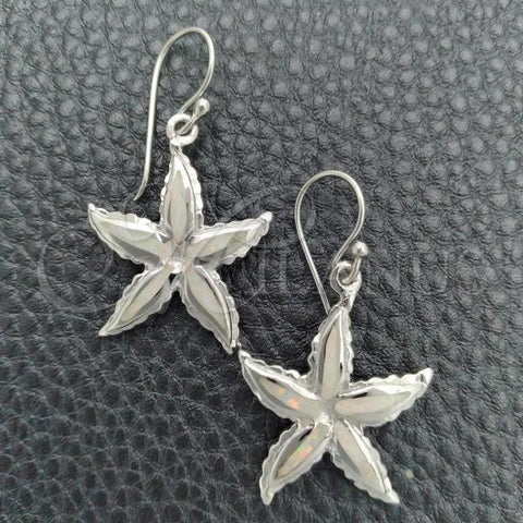 Sterling Silver Dangle Earring, Star Design, with White Opal, Polished, Silver Finish, 02.391.0009.1