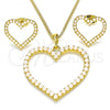 Oro Laminado Earring and Pendant Adult Set, Gold Filled Style Heart Design, with Ivory Pearl, Polished, Golden Finish, 10.379.0017