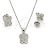 Sterling Silver Earring and Pendant Adult Set, Butterfly Design, with White Micro Pave, Polished, Rhodium Finish, 10.174.0194