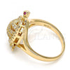 Oro Laminado Multi Stone Ring, Gold Filled Style Turtle Design, with White and Ruby Micro Pave, Polished, Golden Finish, 01.100.0001.09 (Size 9)