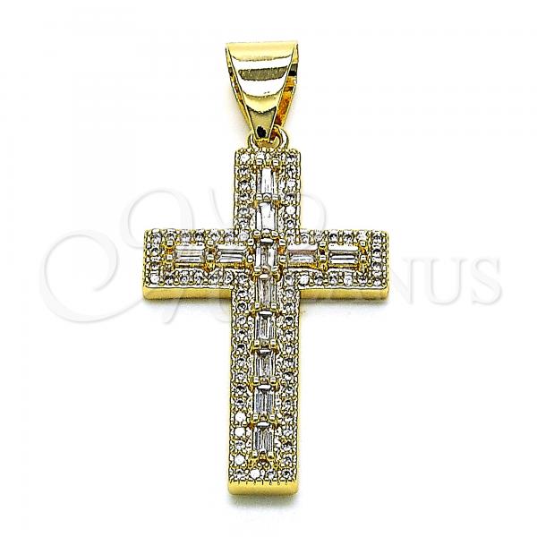 Oro Laminado Religious Pendant, Gold Filled Style Cross Design, with White Cubic Zirconia and White Micro Pave, Polished, Golden Finish, 05.342.0085