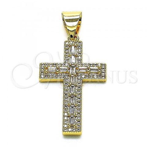 Oro Laminado Religious Pendant, Gold Filled Style Cross Design, with White Cubic Zirconia and White Micro Pave, Polished, Golden Finish, 05.342.0085