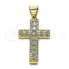 Oro Laminado Religious Pendant, Gold Filled Style Cross Design, with White Cubic Zirconia and White Micro Pave, Polished, Golden Finish, 05.342.0085