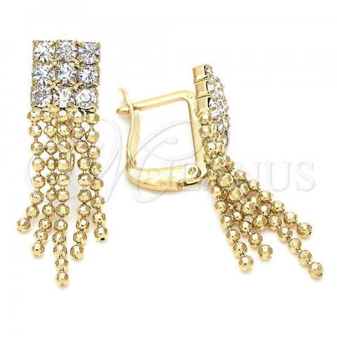 Oro Laminado Long Earring, Gold Filled Style with White Cubic Zirconia, Polished, Golden Finish, 5.125.025.1