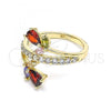 Oro Laminado Multi Stone Ring, Gold Filled Style Teardrop and Leaf Design, with Multicolor Cubic Zirconia and White Micro Pave, Polished, Golden Finish, 01.210.0145.08