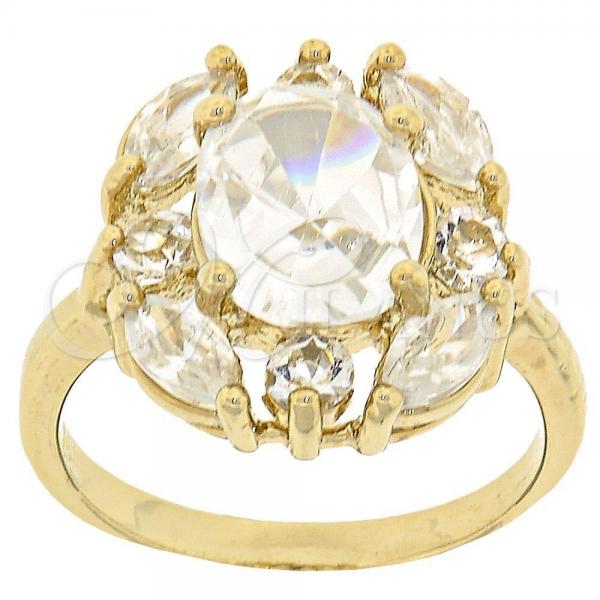 Oro Laminado Multi Stone Ring, Gold Filled Style Cluster Design, with White Cubic Zirconia, Polished, Golden Finish, 5.167.009.08 (Size 8)