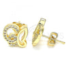 Oro Laminado Stud Earring, Gold Filled Style Butterfly Design, with White Micro Pave, Polished, Golden Finish, 02.94.0126