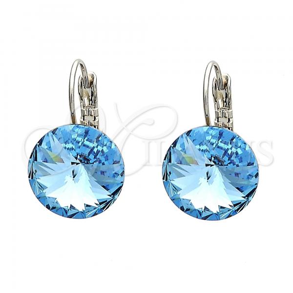 Rhodium Plated Leverback Earring, with Light Turquoise Swarovski Crystals, Polished, Rhodium Finish, 02.239.0005
