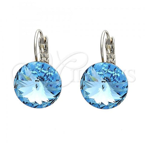 Rhodium Plated Leverback Earring, with Light Turquoise Swarovski Crystals, Polished, Rhodium Finish, 02.239.0005
