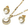 Oro Laminado Earring and Pendant Adult Set, Gold Filled Style Ball Design, with Ivory Pearl and White Micro Pave, Polished, Golden Finish, 10.156.0088